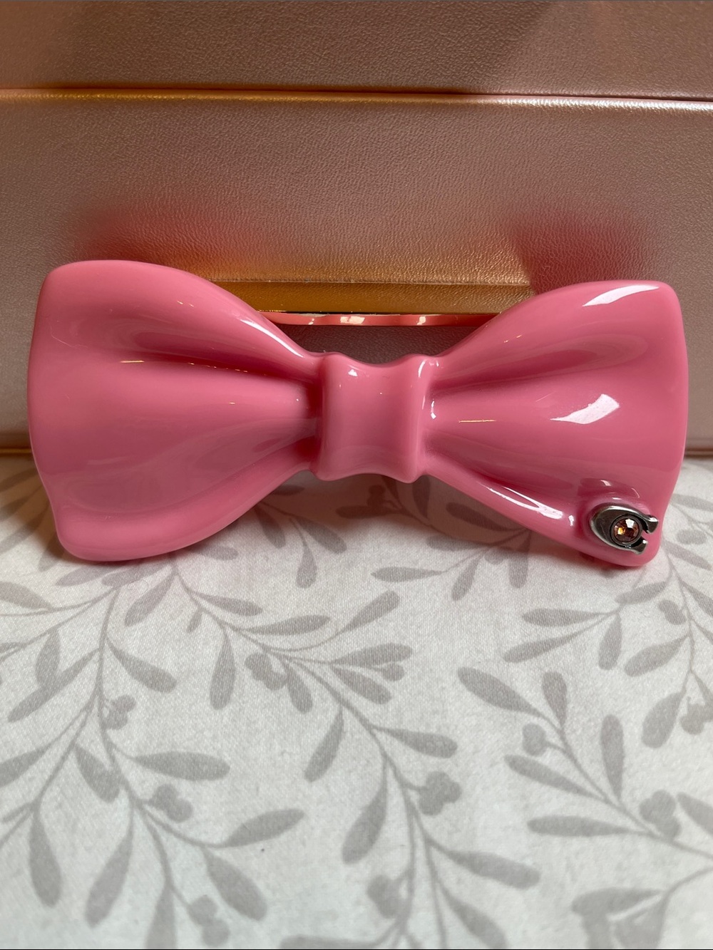 Coach Pave Pavé Bow Barrette hair clip silver pink Bow